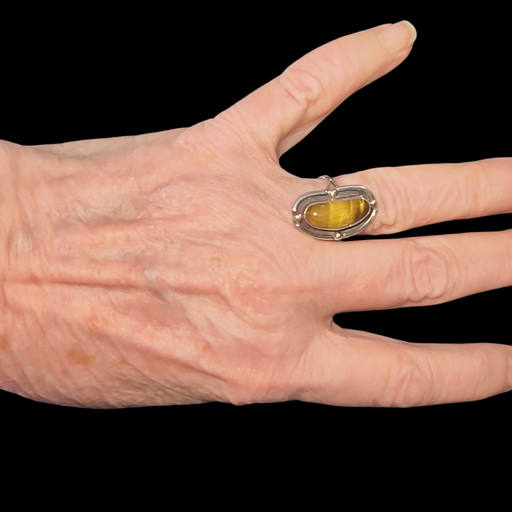 Vintage Tiger Eye And Sterling Silver Southwest Style Split Shank Ring - Picture 6 of 11